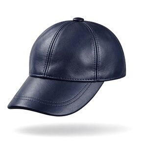 Navy  Leather Baseball Cap - Real Lambskin Leather Hat for men and woman